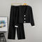casual slight stretch new knitted cardigan and pants set_Black