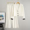 casual slight stretch new knitted cardigan and pants set_Black_White