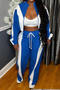 casual plus size non-stretch contrast color striped zip-up outerwear pants set_Black_Pink_Blue