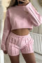 casual slight stretch 3 colors hooded sweatshirt & shorts set_Pink