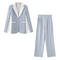 casual non-stretch contrast color suit collar pants sets_Black_White_Pink_Sky Blue