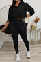 casual plus size slight stretch solid color drawstring crop top leggings set_Black