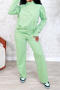 casual plus size slight stretch solid zip-up sweatshirt high waist pants set_Gray_Aqua Green