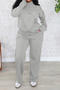 casual plus size slight stretch solid zip-up sweatshirt high waist pants set_Gray