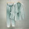 casual stretch knitted houndstooth mid-length cardigan pants set with belt_Black_Pink_Aqua Green