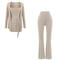 casual stretch solid color with belt three-piece pants sets(size run small)_Black_Beige