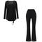 casual stretch solid color with belt three-piece pants sets(size run small)_Black