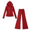 casual slight stretch hooded zip-up solid color pants sets(size run small)_Black_White_Pink_Red