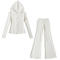 casual slight stretch hooded zip-up solid color pants sets(size run small)_Black_White