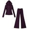 casual slight stretch hooded zip-up solid color pants sets(size run small)_Black_White_Pink_Red_Purple