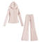 casual slight stretch hooded zip-up solid color pants sets(size run small)_Black_White_Pink