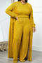 casual plus size non-stretch striped vest long jacket pants three-piece set_Yellow