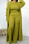 casual plus size non-stretch striped vest long jacket pants three-piece set_Yellow_Green