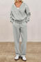 casual slight stretch 3 colors v-neck single-breasted sweatshirt & pants set_Gray