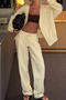 casual slight stretch 3 colors v-neck single-breasted sweatshirt & pants set_Gray_Dark Blue_Beige