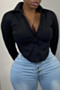 new style solid color hollow out autumn long sleeve inelastic sexy shirt_Black