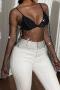 summer solid color rhinestone round neck sexy no lining loose top_Black