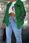 autumn plus size letter offset printing single breasted micro elastic baseball jacket_Black_Sky Blue_Green