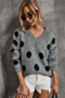 winter new three colors big dots knitted stretch v-neck stylish minimalist sweater_Khaki _Gray