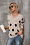 winter new three colors big dots knitted stretch v-neck stylish minimalist sweater_Khaki