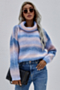 winter new two colors gradient color printing knitted stretch high-neck loose stylish casual sweater_Blue