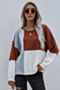winter new contrast color knitted stretch lace-up back loose casual sweater_Brown