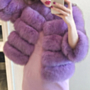 plus size winter solid color artificial fur casual short jacket_Black_White_Purple