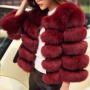 plus size winter solid color artificial fur casual short jacket_Black_White_Purple_Red_Rose Red