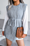 five colors solid color autumn new stylish stretch knitting sweater vest (with belt, without lining dress)_Black_White_Sky Blue_Khaki _Gray