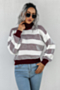 autumn new three colors stripe knitted stretch high-neck lantern-sleeve casual minimalist sweater_Rose Red