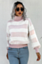 autumn new three colors stripe knitted stretch high-neck lantern-sleeve casual minimalist sweater_Rose Red_Blue_Pink