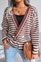 autumn new stylish stretch double breasted striped long-sleeved loose knitted sweater_Black_Brown