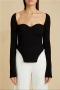 autumn solid color ribbed knit stretch square-neck low-cut stylish exquisite high quality top_Black