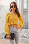 autumn new stylish batch printing pleated stretch trumpet sleeve casual blouse_Blue_Pink_Yellow