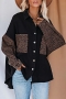 spring new stylish leopard batch printing patchwork single-breasted contrast color pocket loose plus size casual shirt_Black