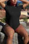 summer new stylish simple solid color 8 colors plus size stretch hollow backless sexy bodysuit_Black