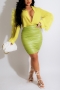 spring new plus size three colors feather decor inelastic stylish blouse (only top)_Black_White_Yellow