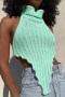 s-3xl summer new plus size 3 colors solid color knitted turtleneck backless hanky hem sexy stylish sweater vest_Sky Blue_Pink_Green