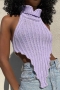 s-3xl summer new plus size four colors solid color knitted turtleneck backless hanky hem sexy stylish sweater vest_Purple