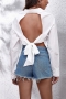 spring two colors solid color inelastic backless lace-up stylish all-match blouse (only top)_Black_White