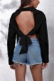 spring two colors solid color inelastic backless lace-up stylish all-match blouse (only top)_Black