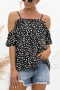 summer new polka dot batch printing stretch off shoulder frill trim strappy blouse_Black