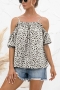 summer new polka dot batch printing stretch off shoulder frill trim strappy blouse_Black_White