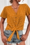s-2xl plus size summer new 3 colors chiffon polka dot batch printing micro-elastic v neck single breasted lace up stylish casual blouse_Black_Yellow