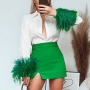 autumn new stylish two colors detachable feather solid color lapel button long sleeve casual blouses_Pink_Green