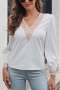 spring new stylish 3 colors inelastic lace spliced v-neck long sleeves chiffon casual top_Black_White