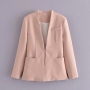 xs-l autumn new stylish four colors solid color v-neck with pocket inelastic casual blazers_Purple_Light Green_Orange_Khaki