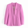 xs-l autumn new stylish four colors solid color v-neck with pocket inelastic casual blazers_Purple