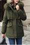 m-3xl winter new plus size 7 colors velvet lined hooded inelastic zip-up single-breasted drawstring pockets stylish warm thicken parka jacket_Black_Light Green_Dark Green