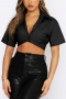 s-2xl plus size summer new 5 colors solid color inelastic turndown collar single breasted smocked stylish casual blouse_Black